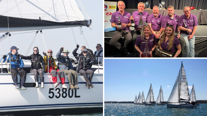 Group photos of our sailers on the boat and with their trophies
