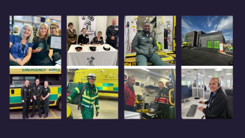 Eight square images featuring staff from different parts of the service and our new ambulance station in Blackpool.