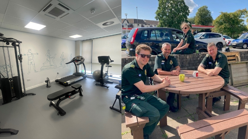 Collage of a gym and picnic bench funded by NWAS charity