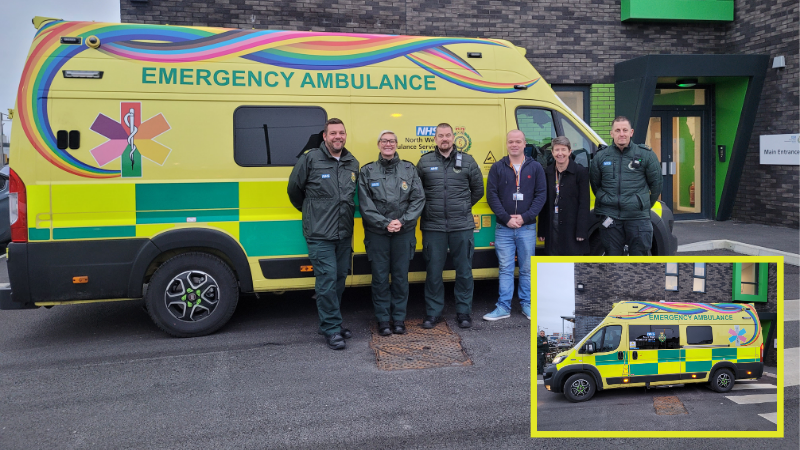 LGBT+ symbol and design wrapped on a north west ambulance 