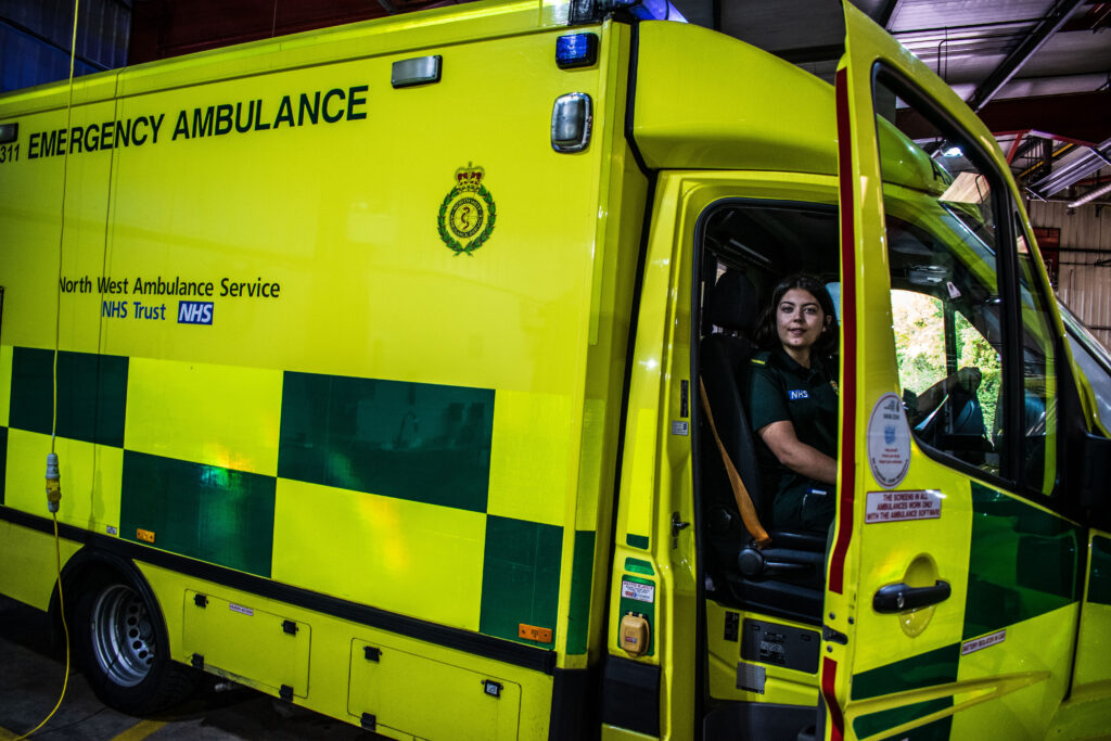 female paramedic in ambulance 