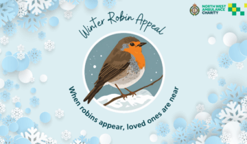 graphic of a robin with some snowflakes and the words 'when robins appear, loved ones are near.'