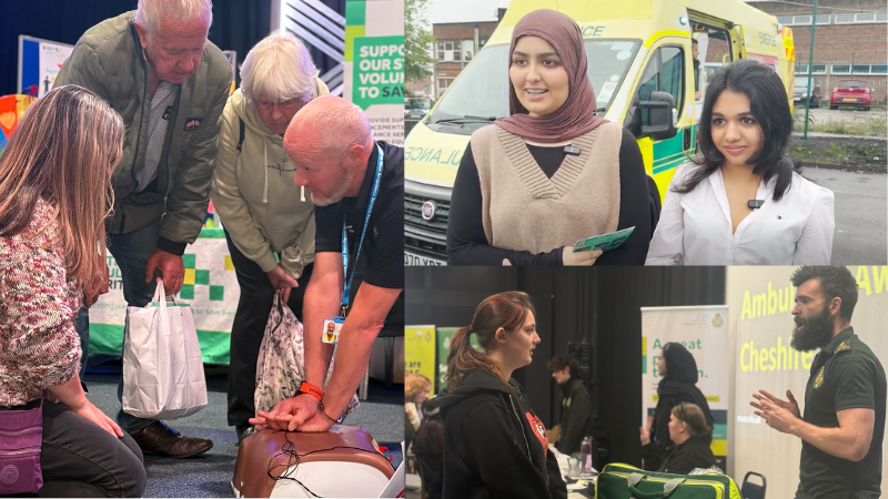 A collage of people engaging at an event.