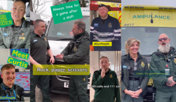 This image is a collage depicting various people working in NWAS. The collage includes references to the NHS, with backgrounds showing ambulance exteriors and people in uniform.