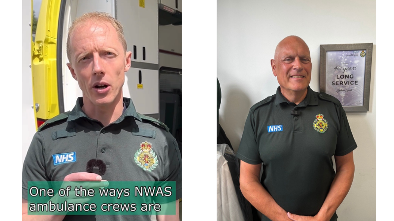 Left: Research Paramedic Adam speaking to camera. Right: Head of Regional Planning Graham Lovatt