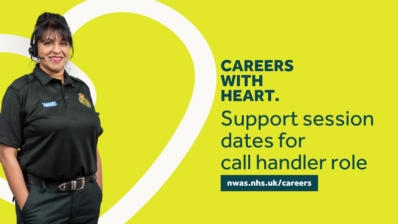 Careers with heart. Support session dates for call handler role. The image shows a female call handler in uniform with a headset on.
